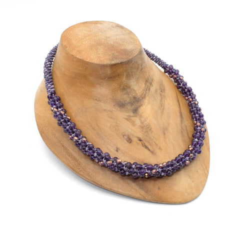 Semi-precious stones beaded Kumihimo necklace with magnetic clasp
