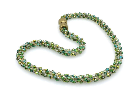 Green Glass Beaded Kumihimo Necklace